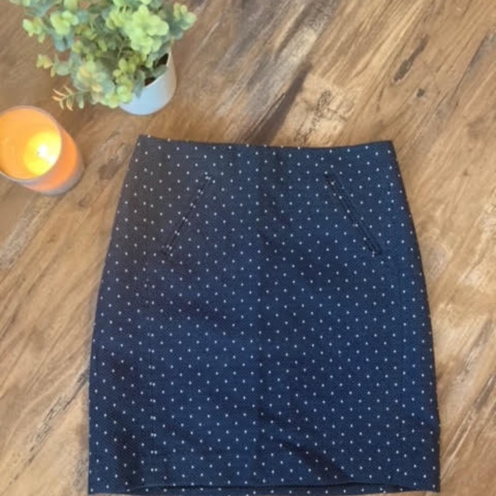 Loft Navy and White Polka Dot Pencil Skirt